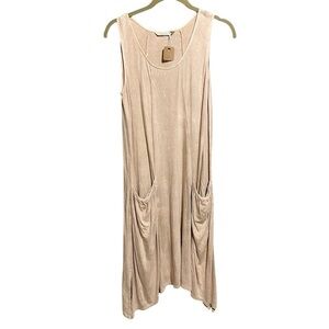 Chalet Asymmetrical Tank Dress Size S Beige Cotton Hemp Blend Lagenlook Pockets